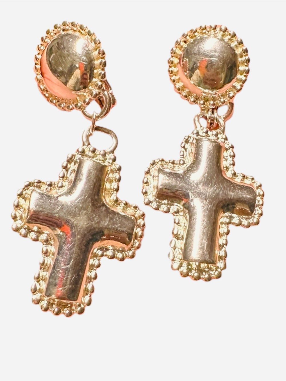Vintage Rock Western Cross Earrings in Silver Tone by Premier Designs CLIP ON